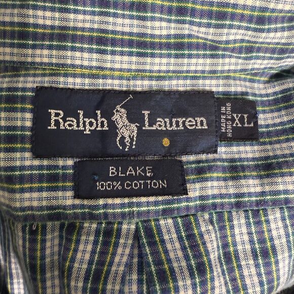 Ralph Lauren Vintage 100% Blake Cotton Long Sl. Button Down XL, Blue Plaid Pony - Picture 7 of 8